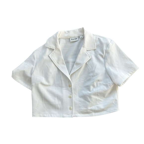 Sunday Best Shirt aritzia tuesday crop womens White preppy academia Size Small - Picture 2 of 9